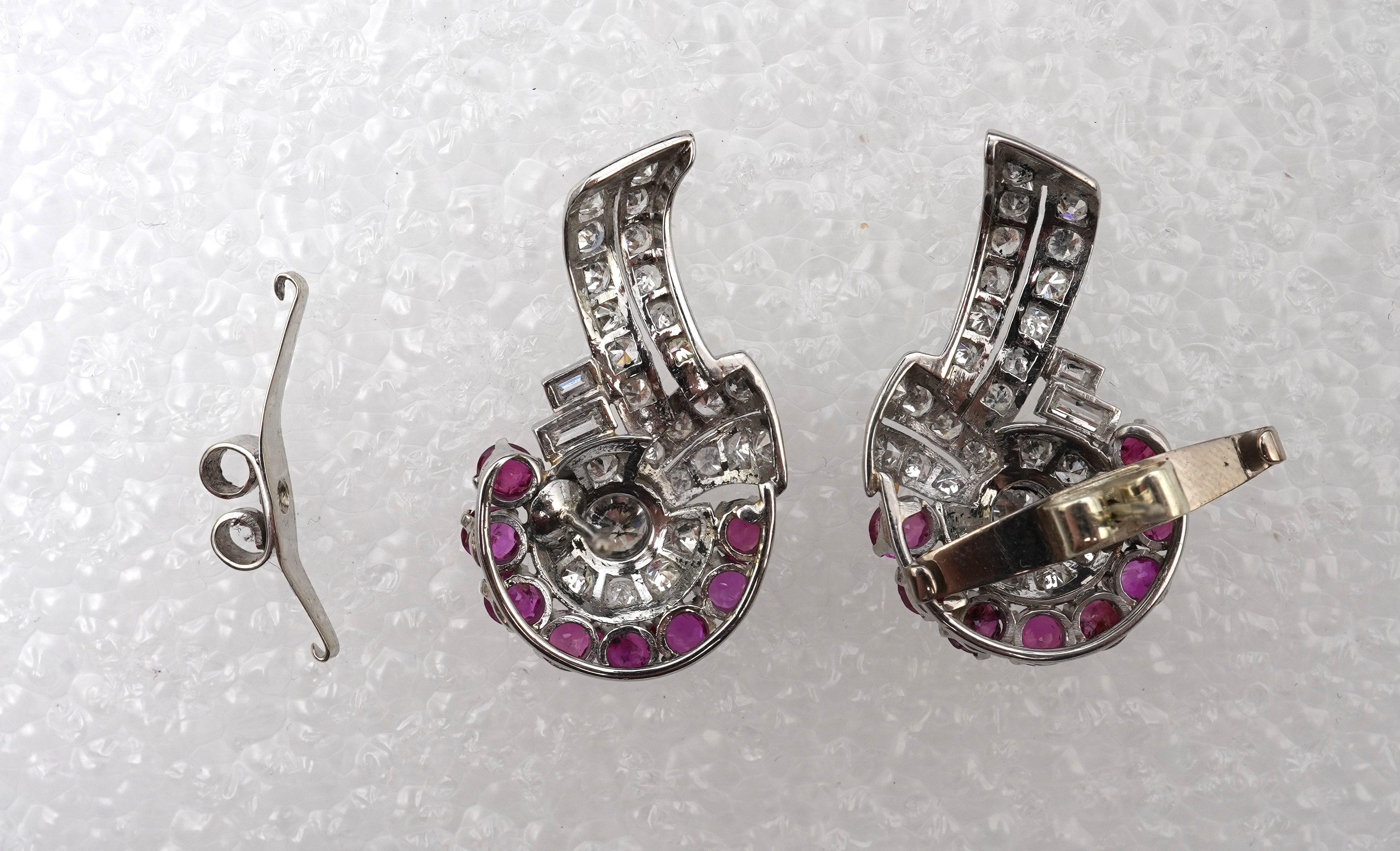 A pair of ruby and diamond earrings, mid 20th century